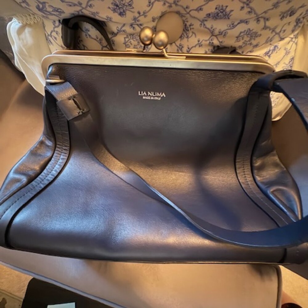 Lia Numa Italian Kiss Lock Navy Handbag
